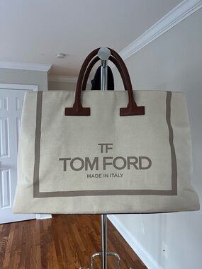 XL Tom Ford Canvas Tote / Duffle / Weekender Bag with Brown Leather Handles